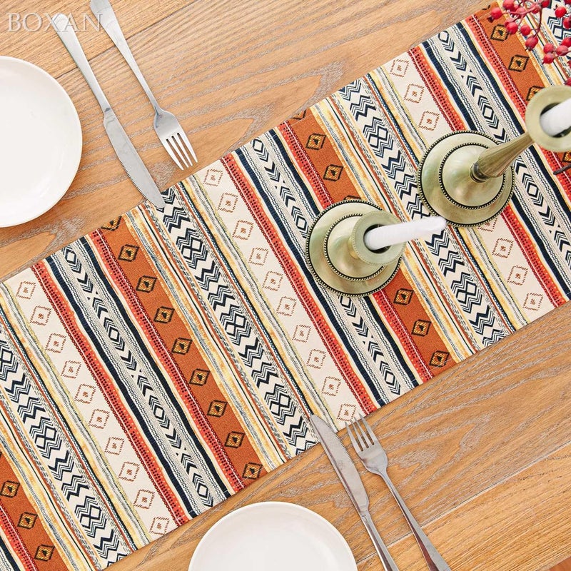 BOXAN Antique Southwestern Native Design Table Runner Cloth, Boho Cotton Geometric Striped Pattern Tribal Table Cover for Farmhouse Home Dinning Living Room Western Style Party Decor (12 X 48 inch) - Image 2